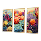 Colorful Succulents Desert Blooms - 3-Piece Canvas Wall Art