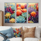 Colorful Succulents Desert Blooms - 3-Piece Canvas Wall Art