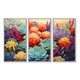 Colorful Succulents Desert Blooms - 3-Piece Canvas Wall Art