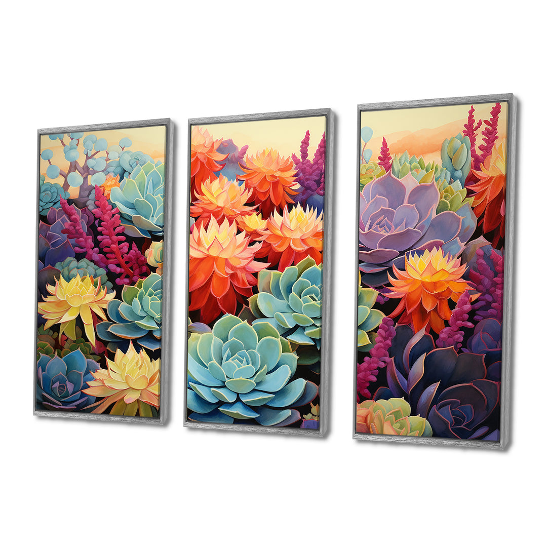 Colorful Succulents Desert Blooms - 3-Piece Canvas Wall Art