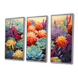 Colorful Succulents Desert Blooms - 3-Piece Canvas Wall Art