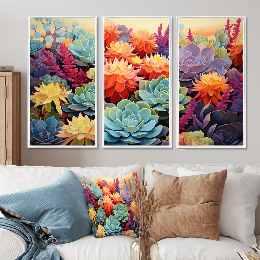 Colorful Succulents Desert Blooms - 3-Piece Canvas Wall Art