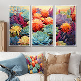Colorful Succulents Desert Blooms - 3-Piece Canvas Wall Art