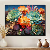 Green Orange Succulents Desert Blooms II - Floral Canvas Wall Art