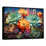 Green Orange Succulents Desert Blooms II - Floral Canvas Wall Art