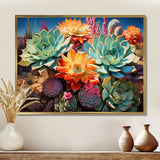 Green Orange Succulents Desert Blooms II - Floral Canvas Wall Art