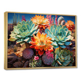 Green Orange Succulents Desert Blooms II - Floral Canvas Wall Art