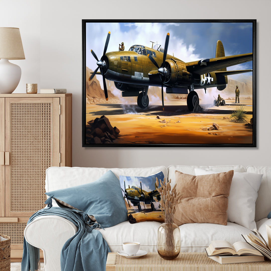 Vintage Airplane In Desert I - Plane Canvas Wall Art