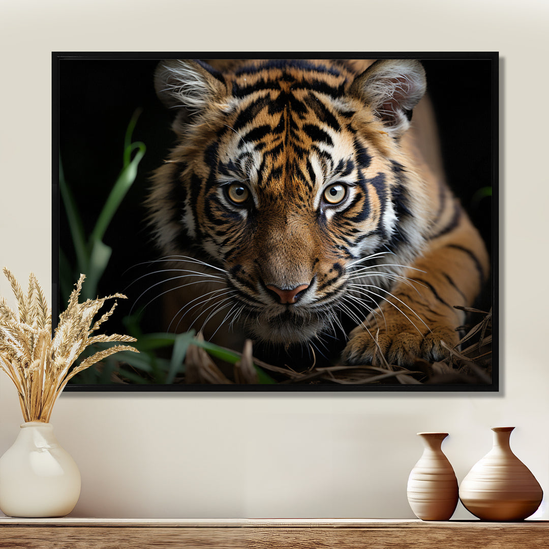 Brown Tiger Portrait - Tiger Framed Canvas Art