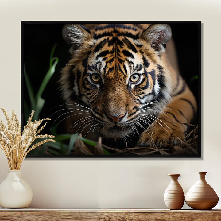 Brown Tiger Portrait - Tiger Framed Canvas Art
