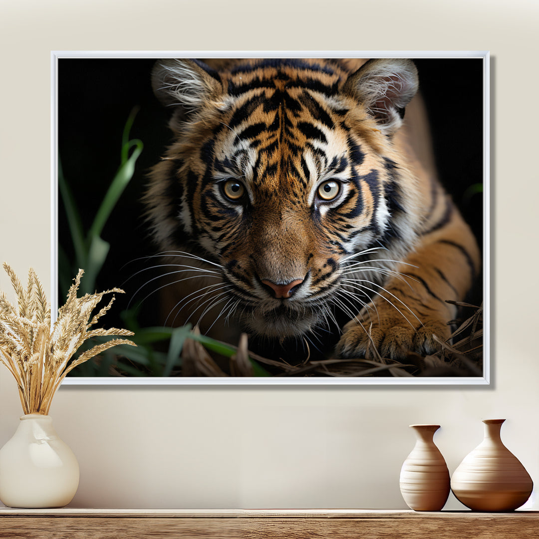 Brown Tiger Portrait - Tiger Framed Canvas Art