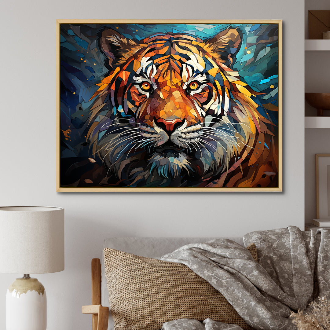 Tiger Roaring Majesty Geometric - Tiger Bedroom Wall Art
