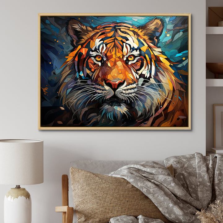 Tiger Roaring Majesty Geometric - Tiger Bedroom Wall Art