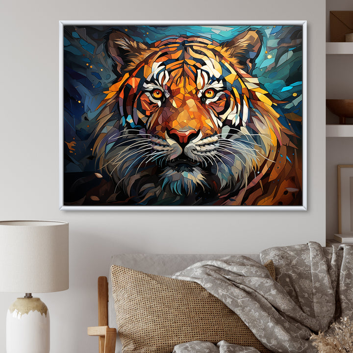 Tiger Roaring Majesty Geometric - Tiger Bedroom Wall Art