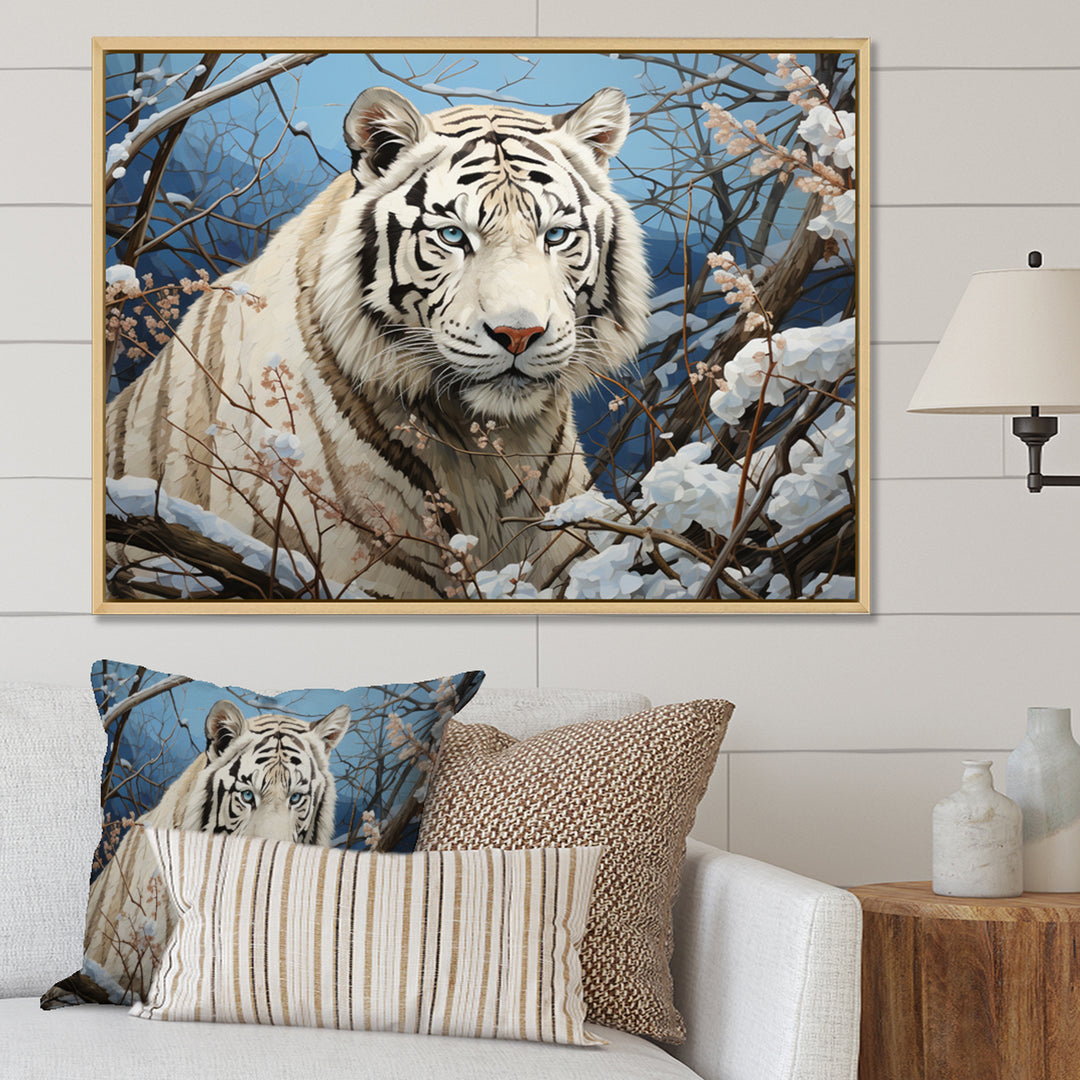 Snow Tiger Roaring Majesty Pastoral - Tiger Canvas Wall Art