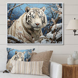 Snow Tiger Roaring Majesty Pastoral - Tiger Canvas Wall Art
