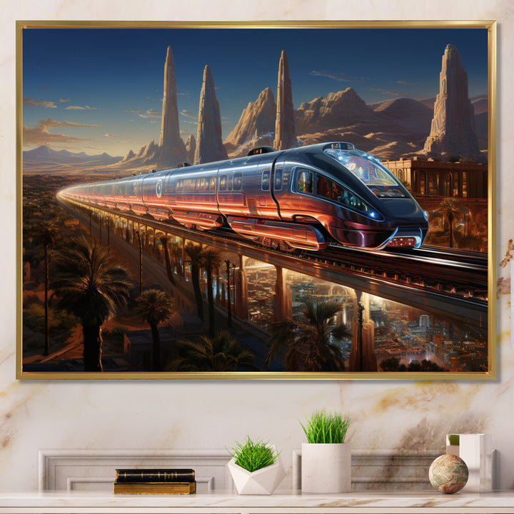 Colorful Train From The Future I - Train Canvas Wall Art