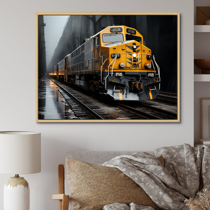 Yellow Grey Train Geometric Momentum Yellow I - Train Canvas Wall Art
