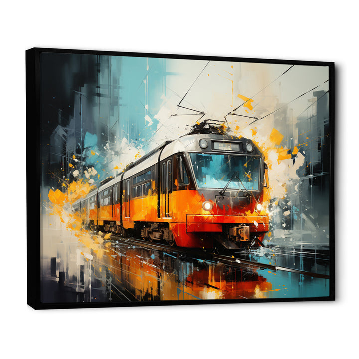 Orange Train Harmonious Contrasts - Train Canvas Wall Art