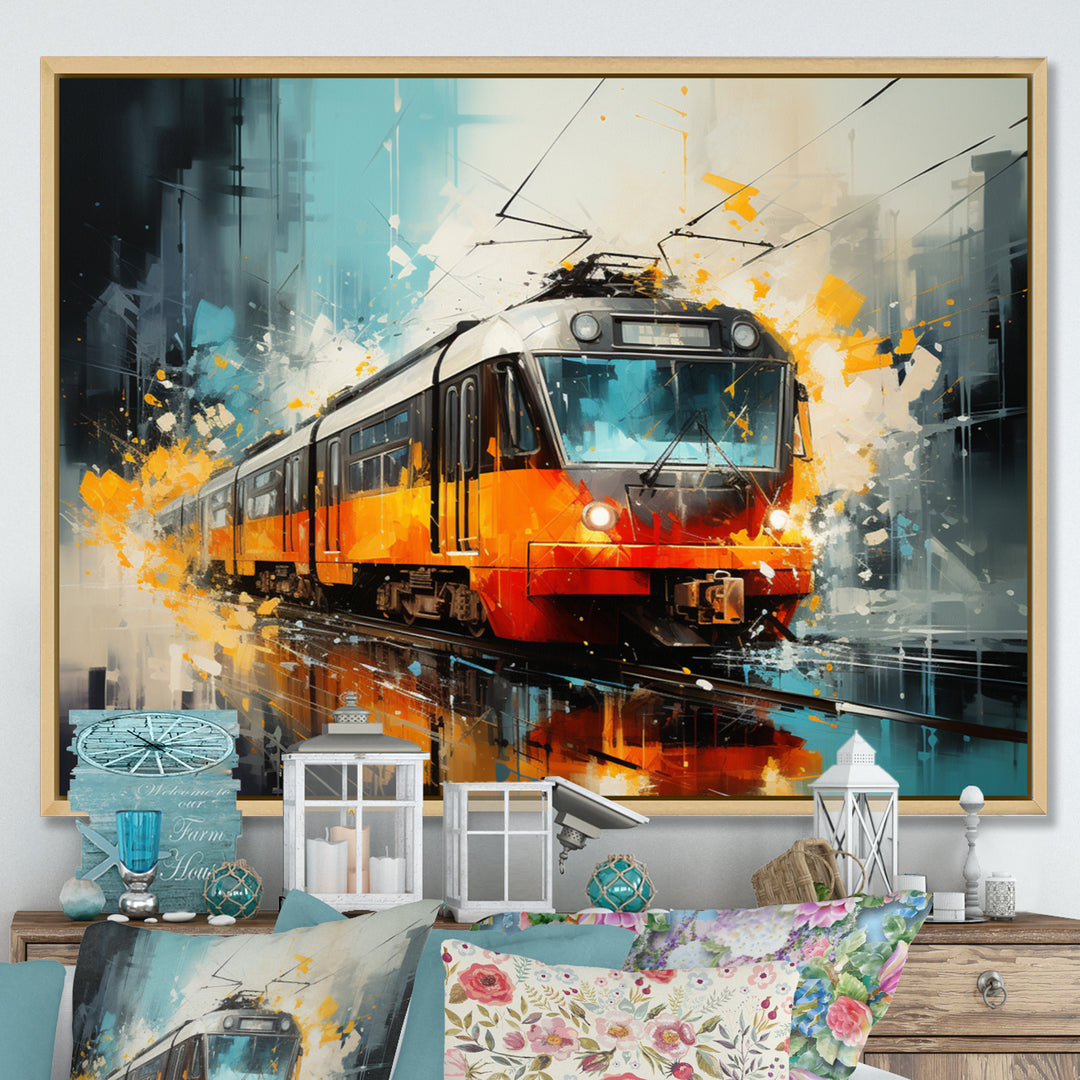 Orange Train Harmonious Contrasts - Train Canvas Wall Art