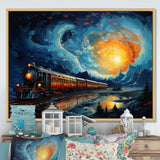 Yellow Blue Train Rails By Vincent - Train Canvas Wall Art