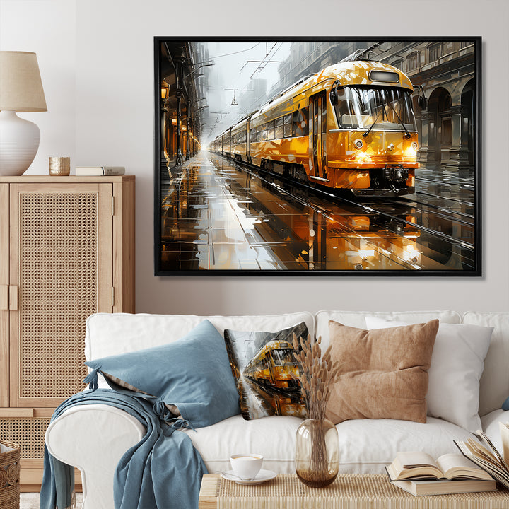 Yellow Train Translucent Rhythms I - Train Canvas Wall Art