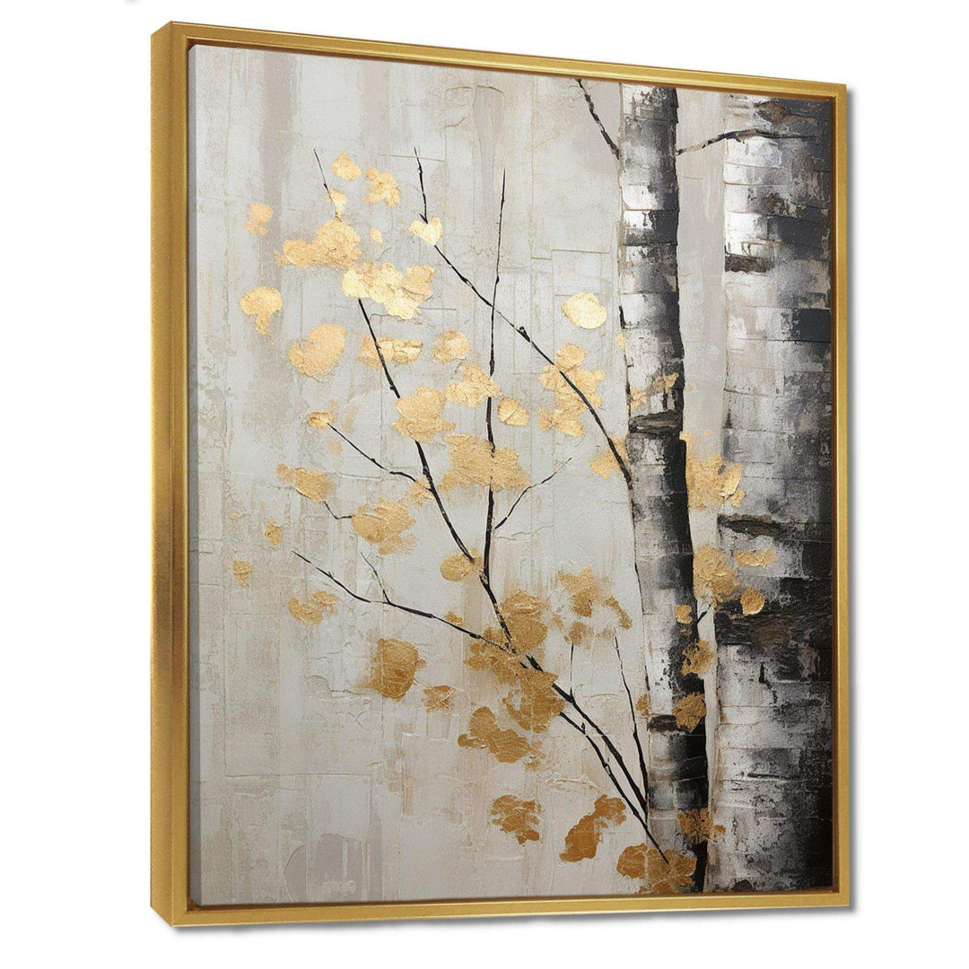 Tree Whispers Of Gray And Gold - Floral Canvas Wall Art
