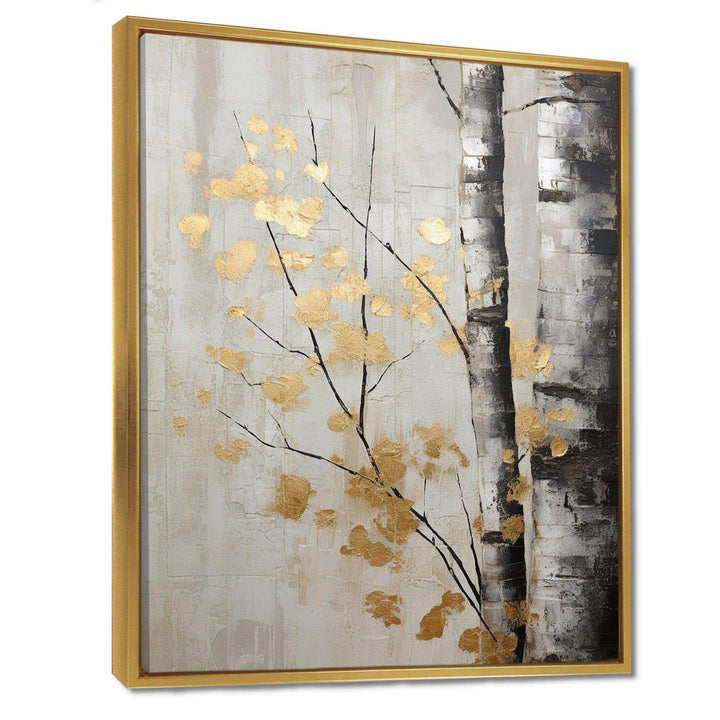 Tree Whispers Of Gray And Gold - Floral Canvas Wall Art