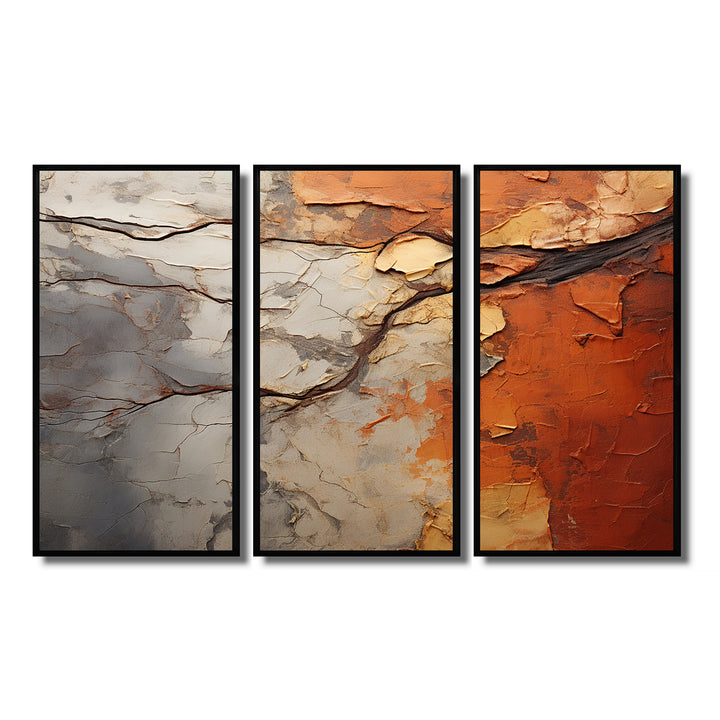 Orange Grey Abstract Redwood Tree Collage - Split Panel Canvas Art