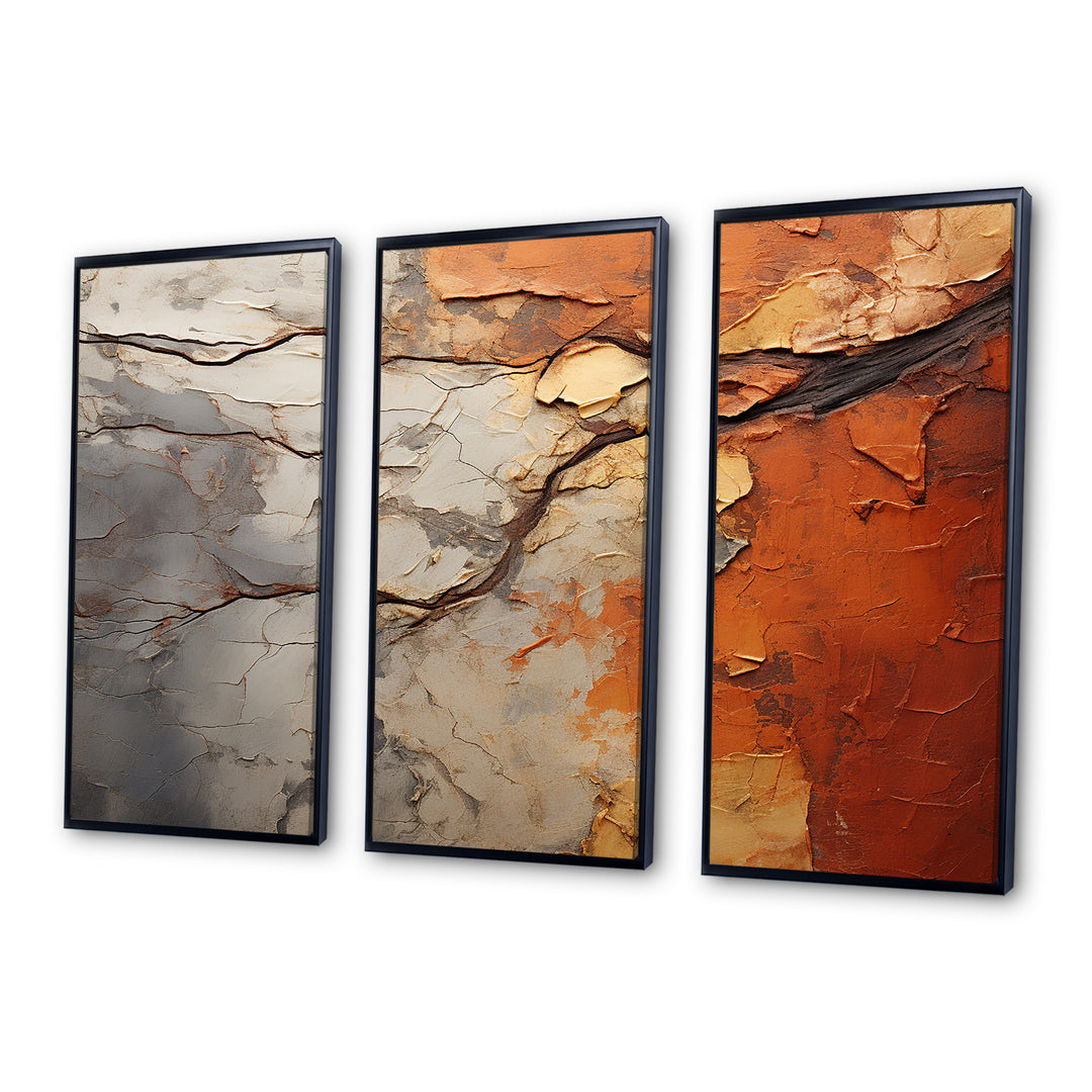 Orange Grey Abstract Redwood Tree Collage - Split Panel Canvas Art