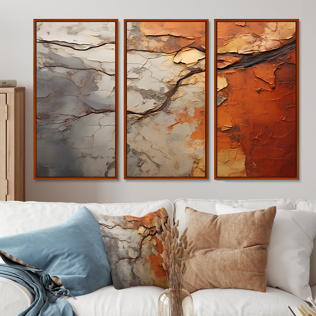 Orange Grey Abstract Redwood Tree Collage - Split Panel Canvas Art