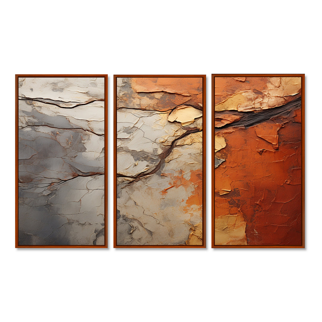 Orange Grey Abstract Redwood Tree Collage - Split Panel Canvas Art
