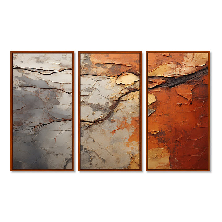 Orange Grey Abstract Redwood Tree Collage - Split Panel Canvas Art