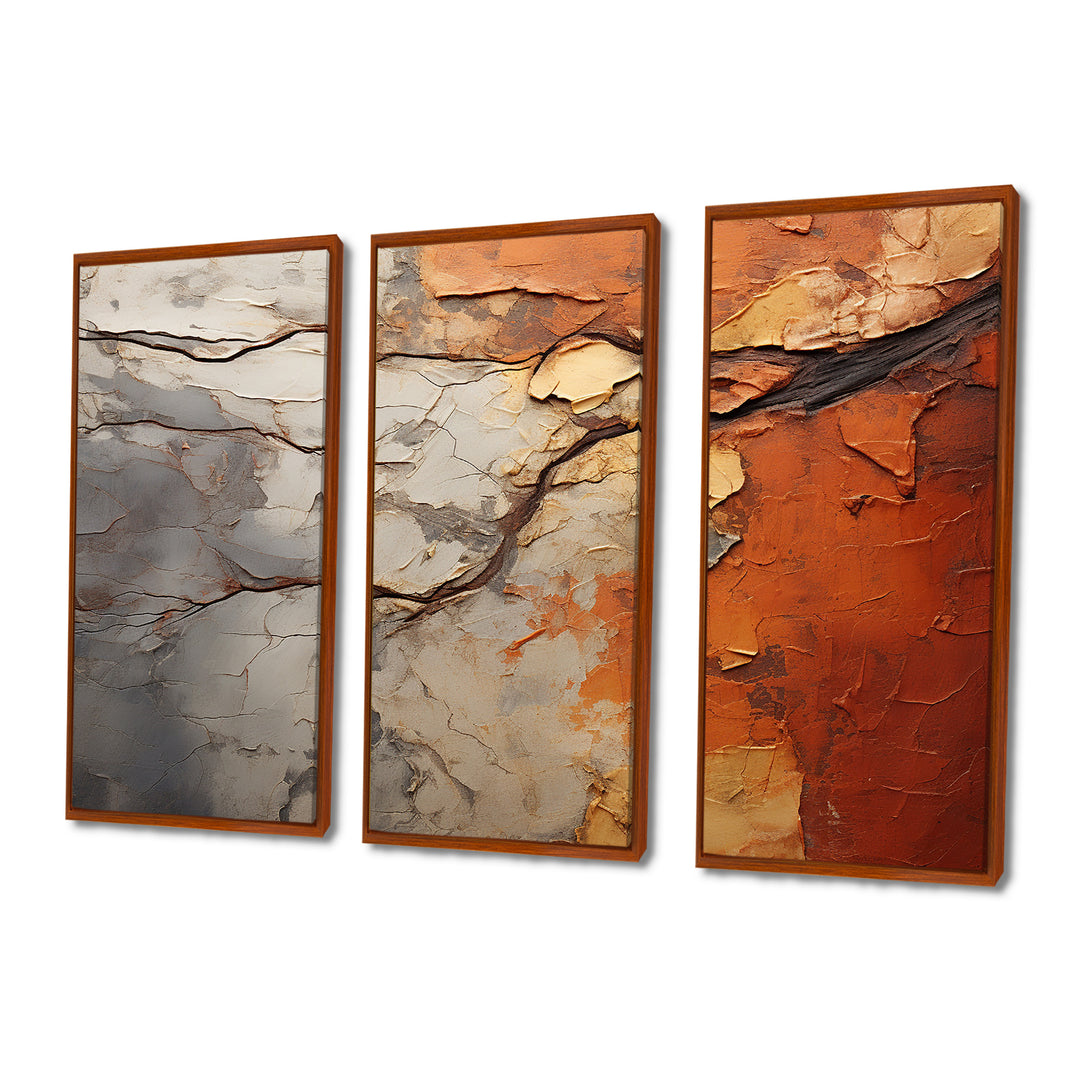 Orange Grey Abstract Redwood Tree Collage - Split Panel Canvas Art
