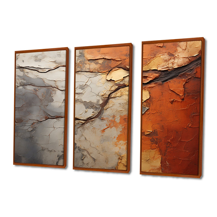 Orange Grey Abstract Redwood Tree Collage - Split Panel Canvas Art