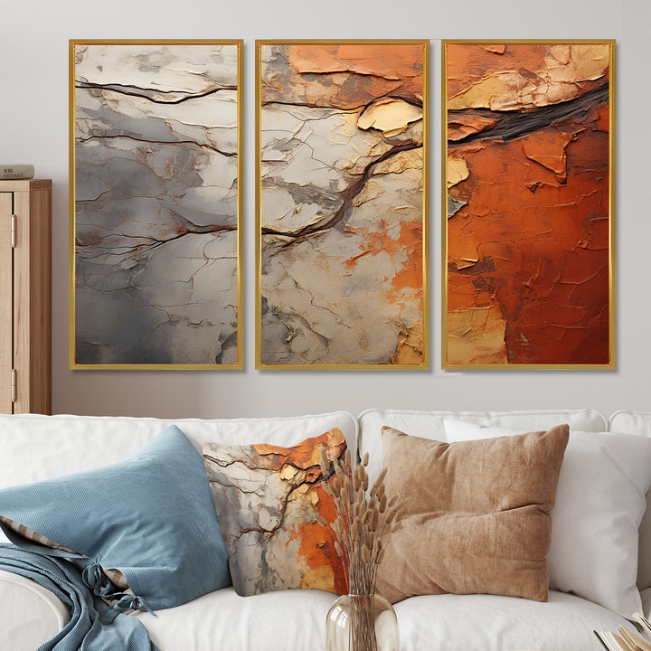 Orange Grey Abstract Redwood Tree Collage - Split Panel Canvas Art