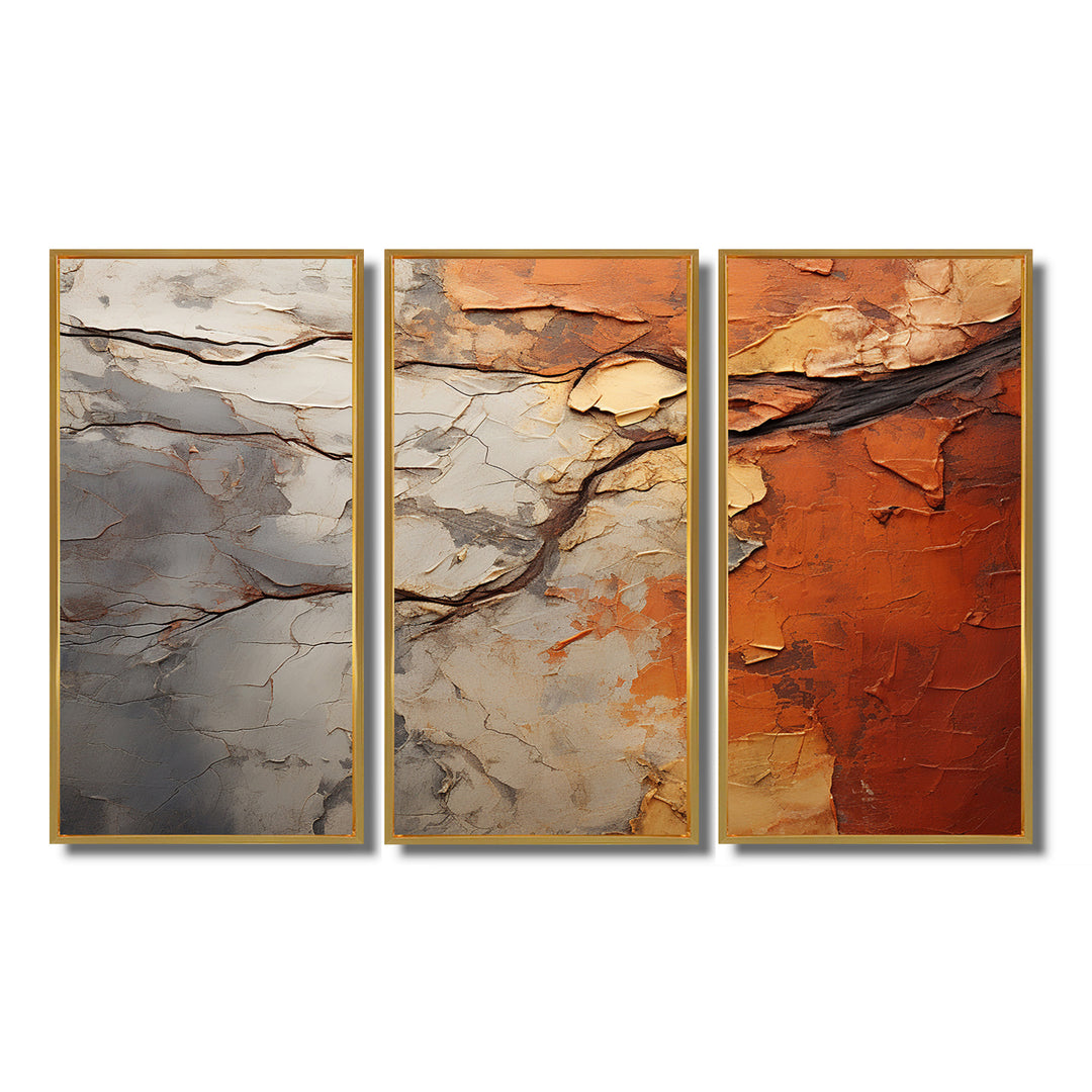 Orange Grey Abstract Redwood Tree Collage - Split Panel Canvas Art