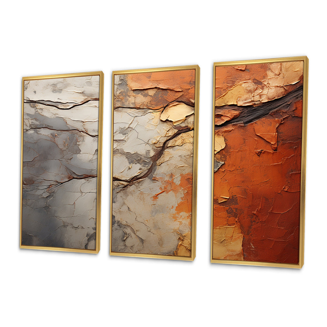 Orange Grey Abstract Redwood Tree Collage - Split Panel Canvas Art