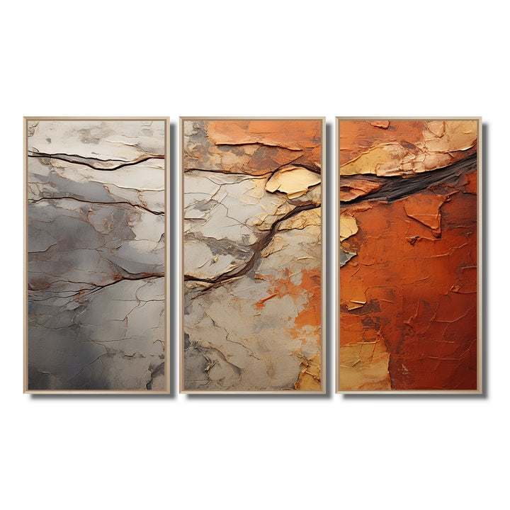 Orange Grey Abstract Redwood Tree Collage - Split Panel Canvas Art
