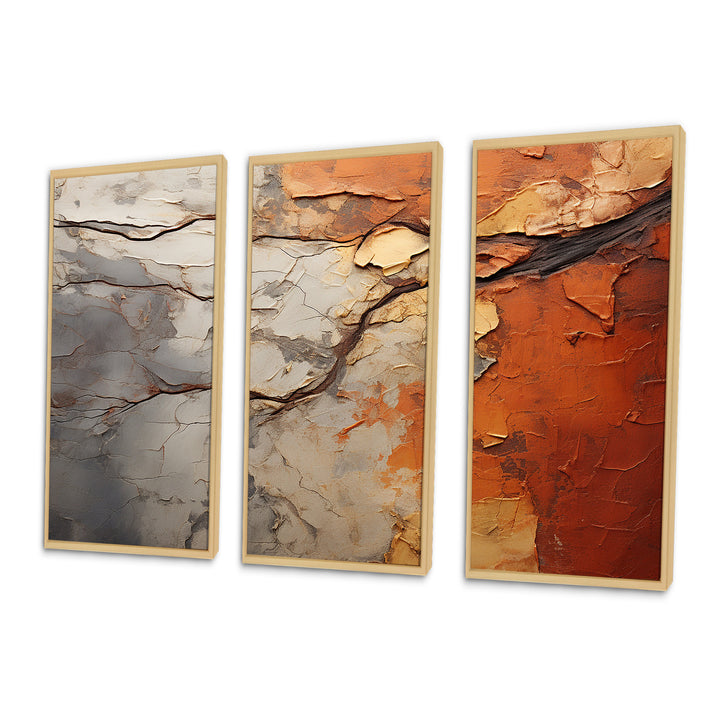 Orange Grey Abstract Redwood Tree Collage - Split Panel Canvas Art