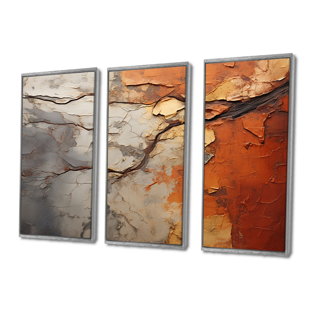 Orange Grey Abstract Redwood Tree Collage - Split Panel Canvas Art
