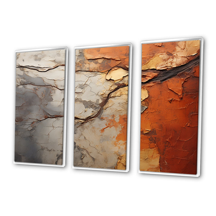 Orange Grey Abstract Redwood Tree Collage - Split Panel Canvas Art