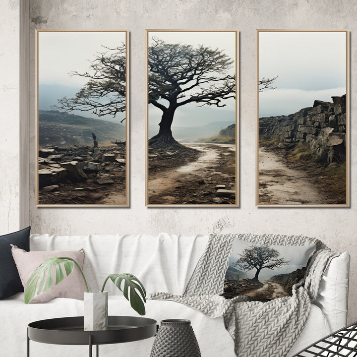 Brown Tree In Field - Multi-Panels