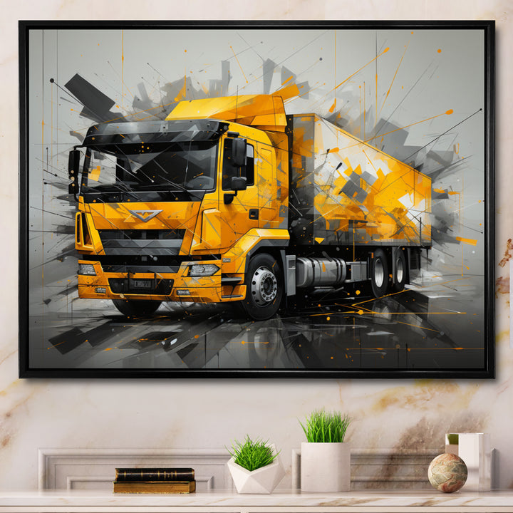 Yellow Truck 53Ft Geometric Momentum I - Truck Canvas Wall Art