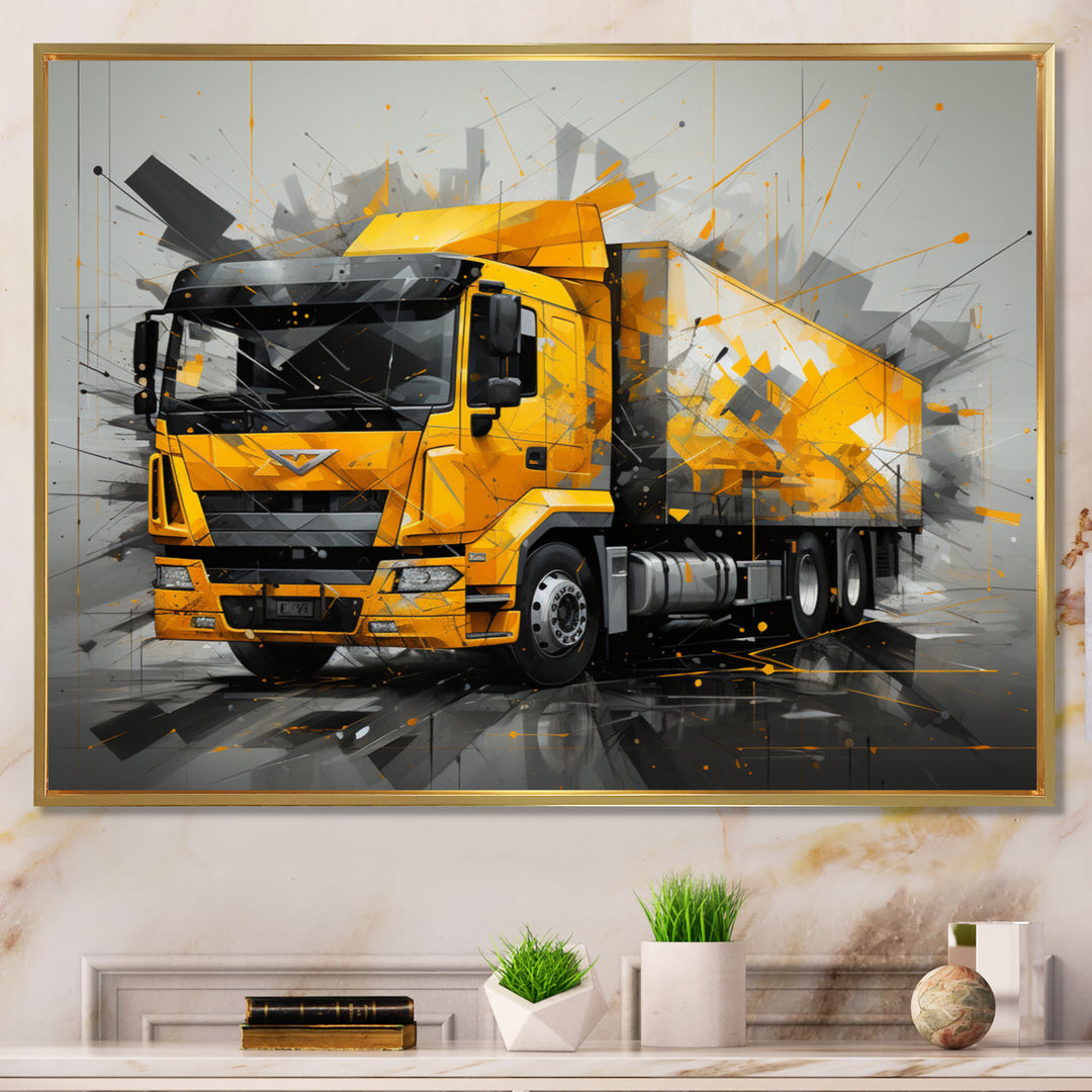 Yellow Truck 53Ft Geometric Momentum I - Truck Canvas Wall Art
