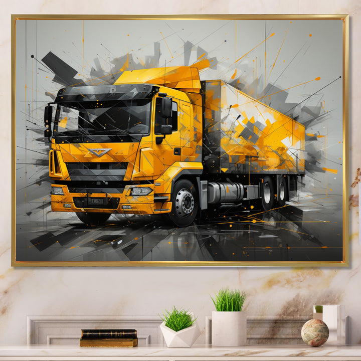 Yellow Truck 53Ft Geometric Momentum I - Truck Canvas Wall Art