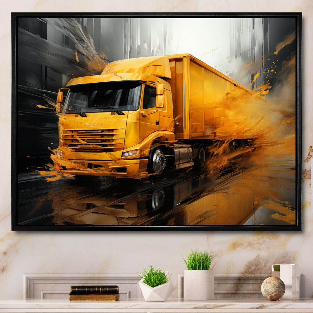 Yellow Truck 53Ft Translucent Rhythms - Truck Canvas Wall Art