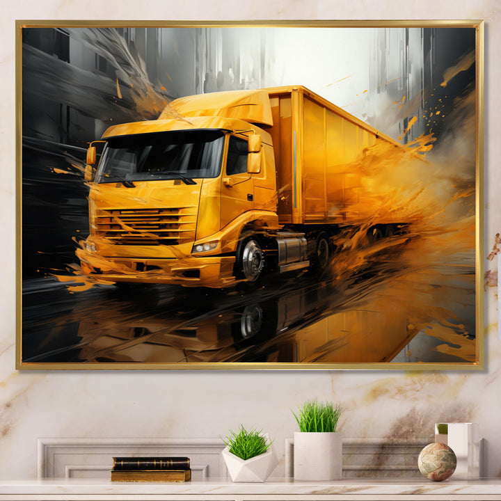 Yellow Truck 53Ft Translucent Rhythms - Truck Canvas Wall Art