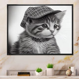 Monochrome Digital Drawing Of Little Kitten - Cat Living Room Wall Art