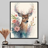 Cute Little Deer With Pink Flowers - Deer Canvas Wall Art